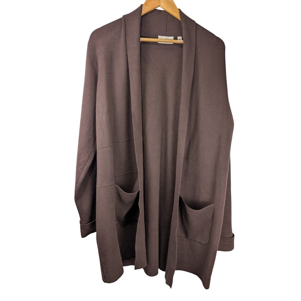 Rafaella Womens XL Brown Open Front Cardigan Sweater Knit Long Sleeve Pockets
